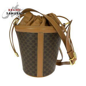 Celine Macadam Brown Leather Shoulder Bag Drawstring